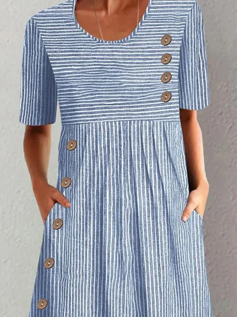 Striped Casual Crew Neck Dress With No