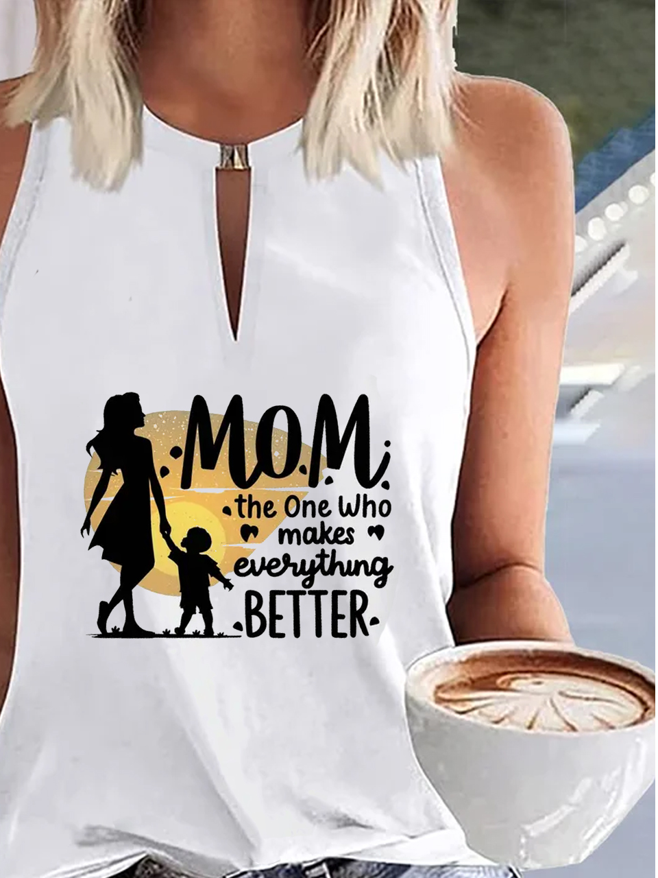 Mother's Day printed round neck vest, spring and summer casual vest, women's clothing