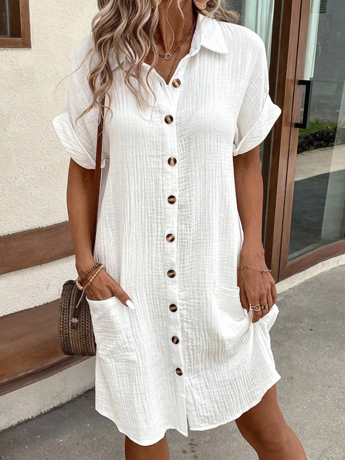 Casual Plain Summer Daily Short Sleeve Regular Dresses