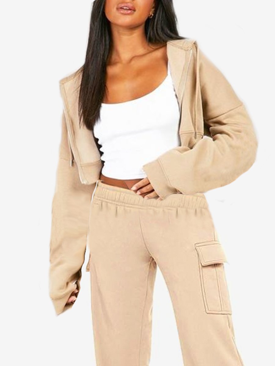 Casual Loose Plain Hoodie Two-Piece Set