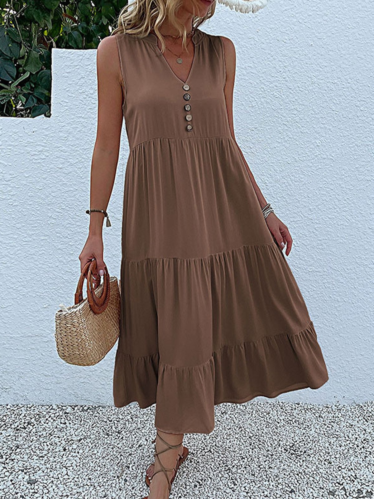 Plain Casual Dress With No