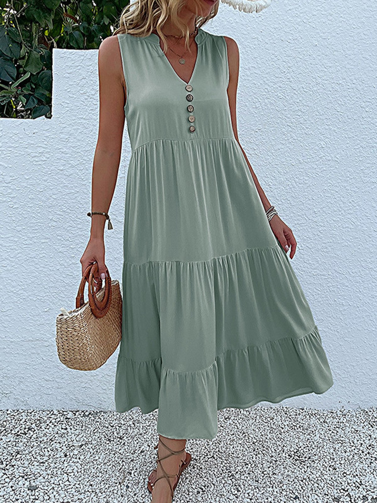 Plain Casual Dress With No