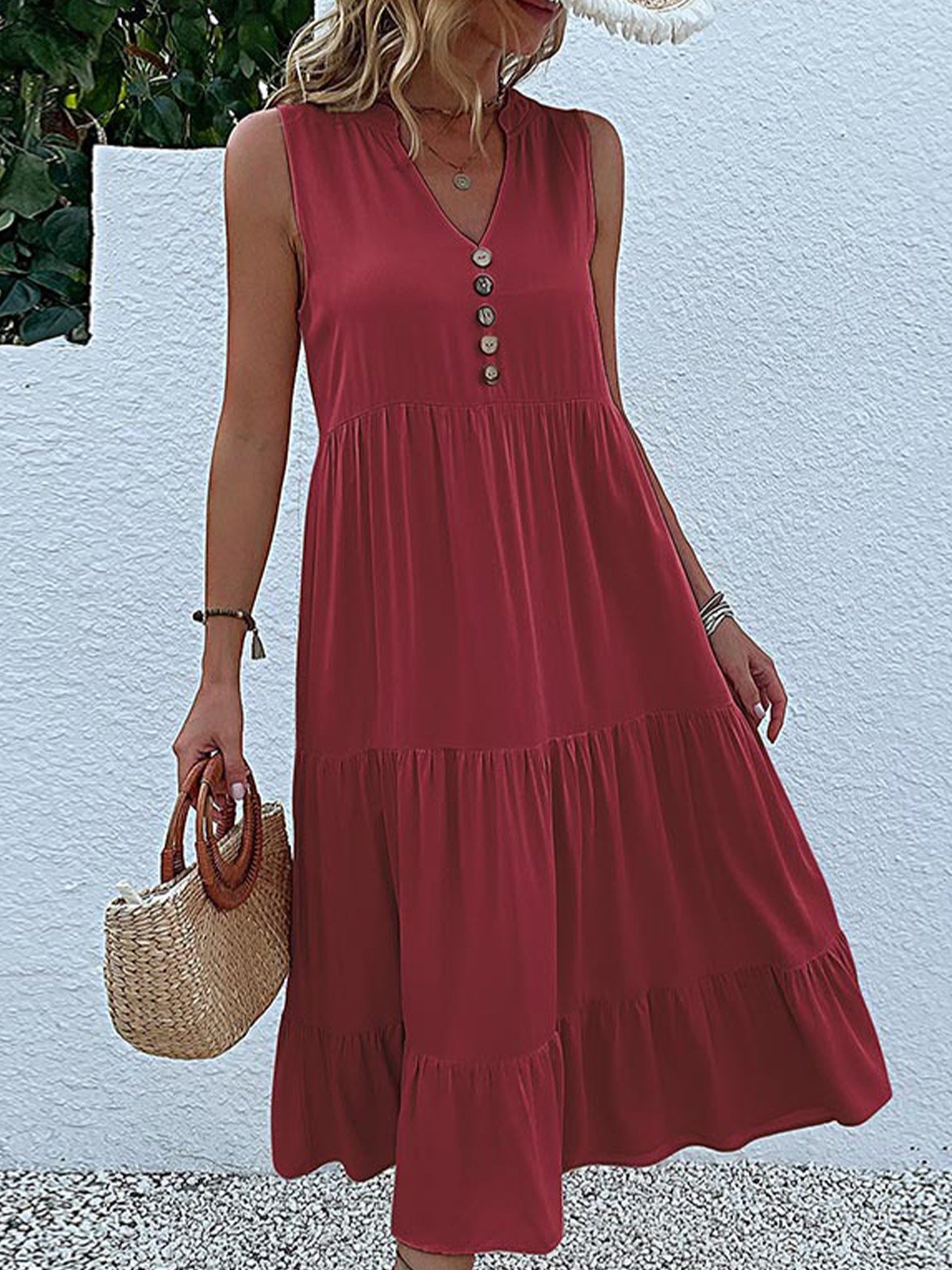 Plain Casual Dress With No