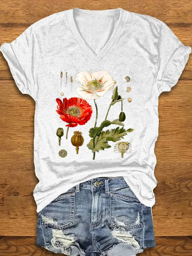 Floral Loose Casual Knitted T-Shirt