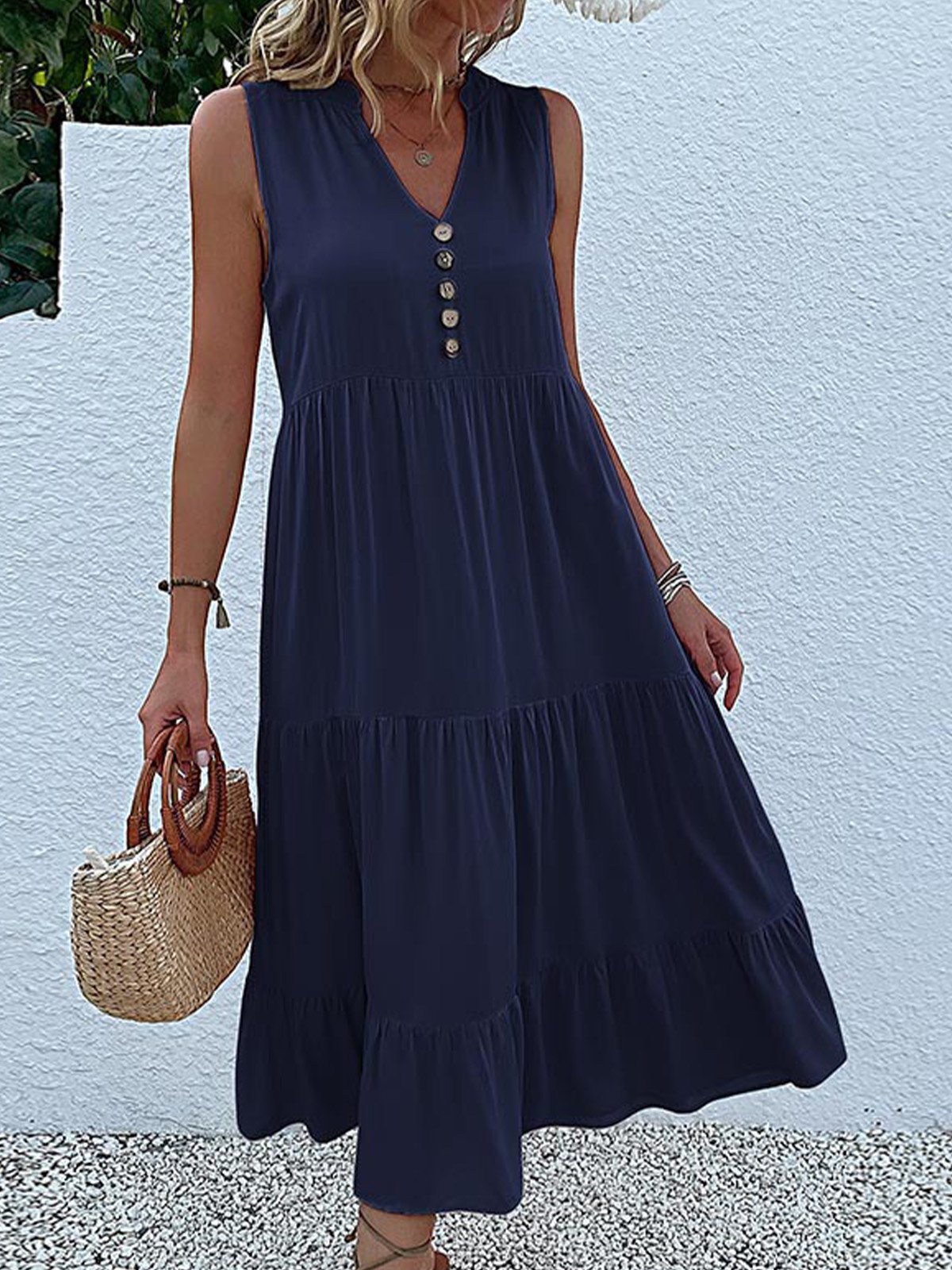 Plain Casual Dress With No