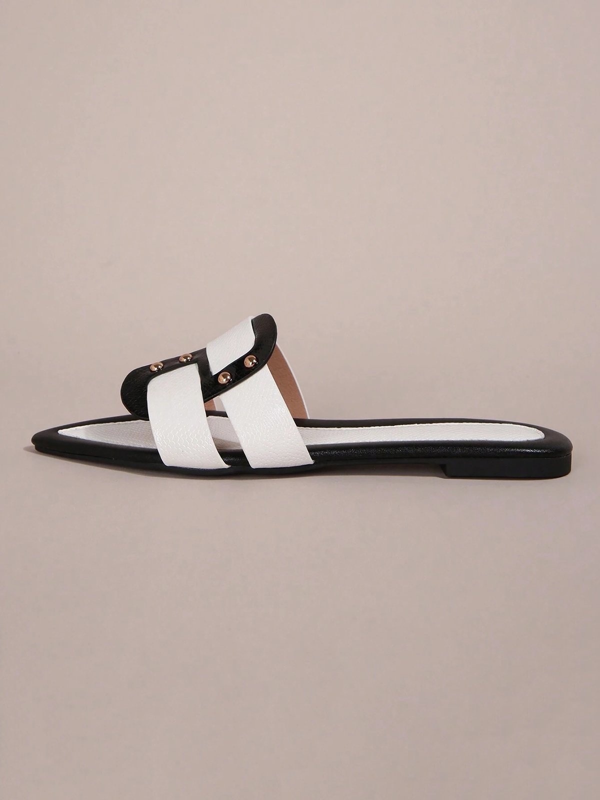 Black-white Color Block Weave Rivet Embossed Slide Sandals