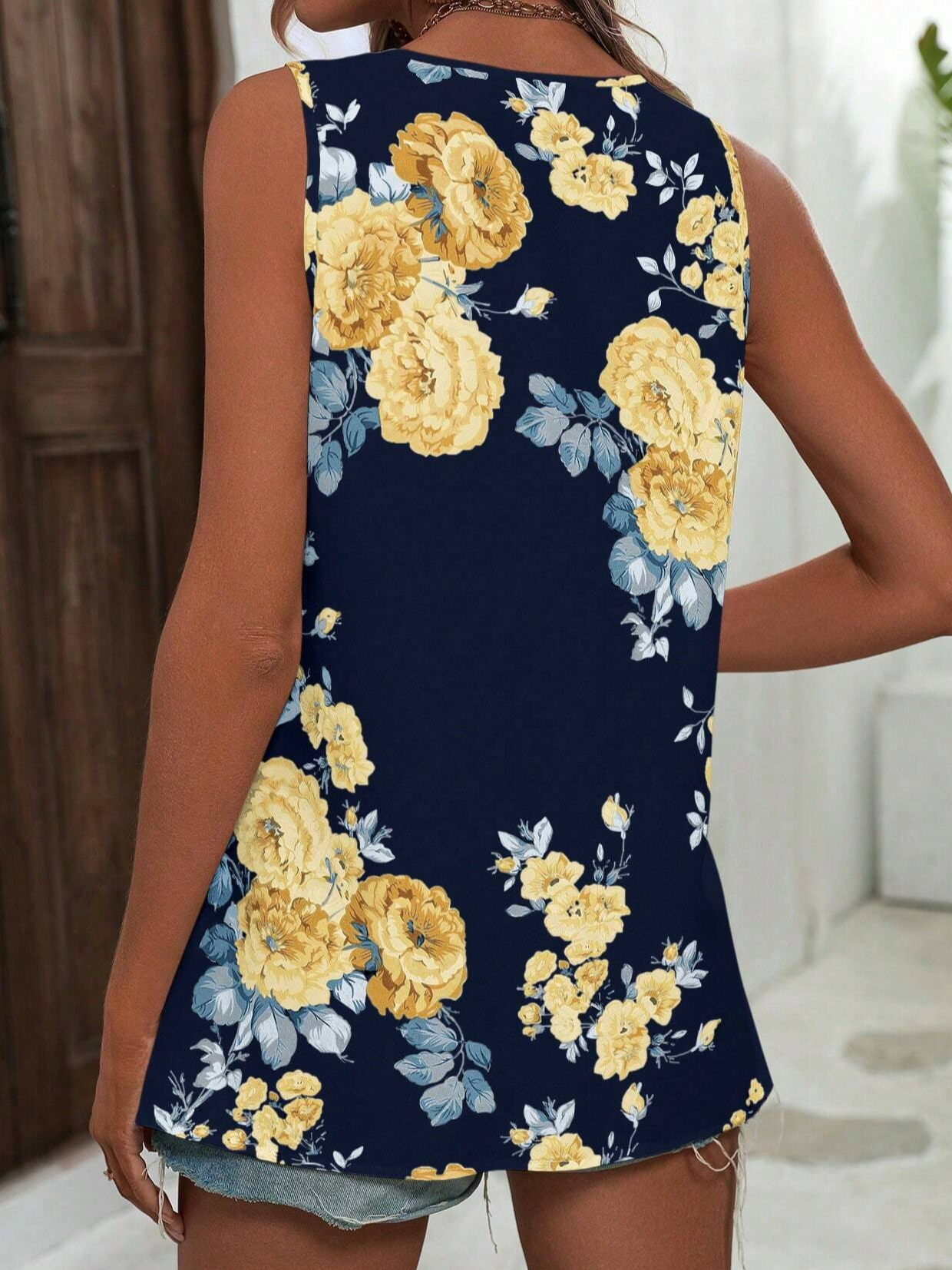 V Neck Floral Casual Tank Top
