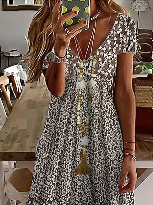 Small Floral Casual V Neck Dress