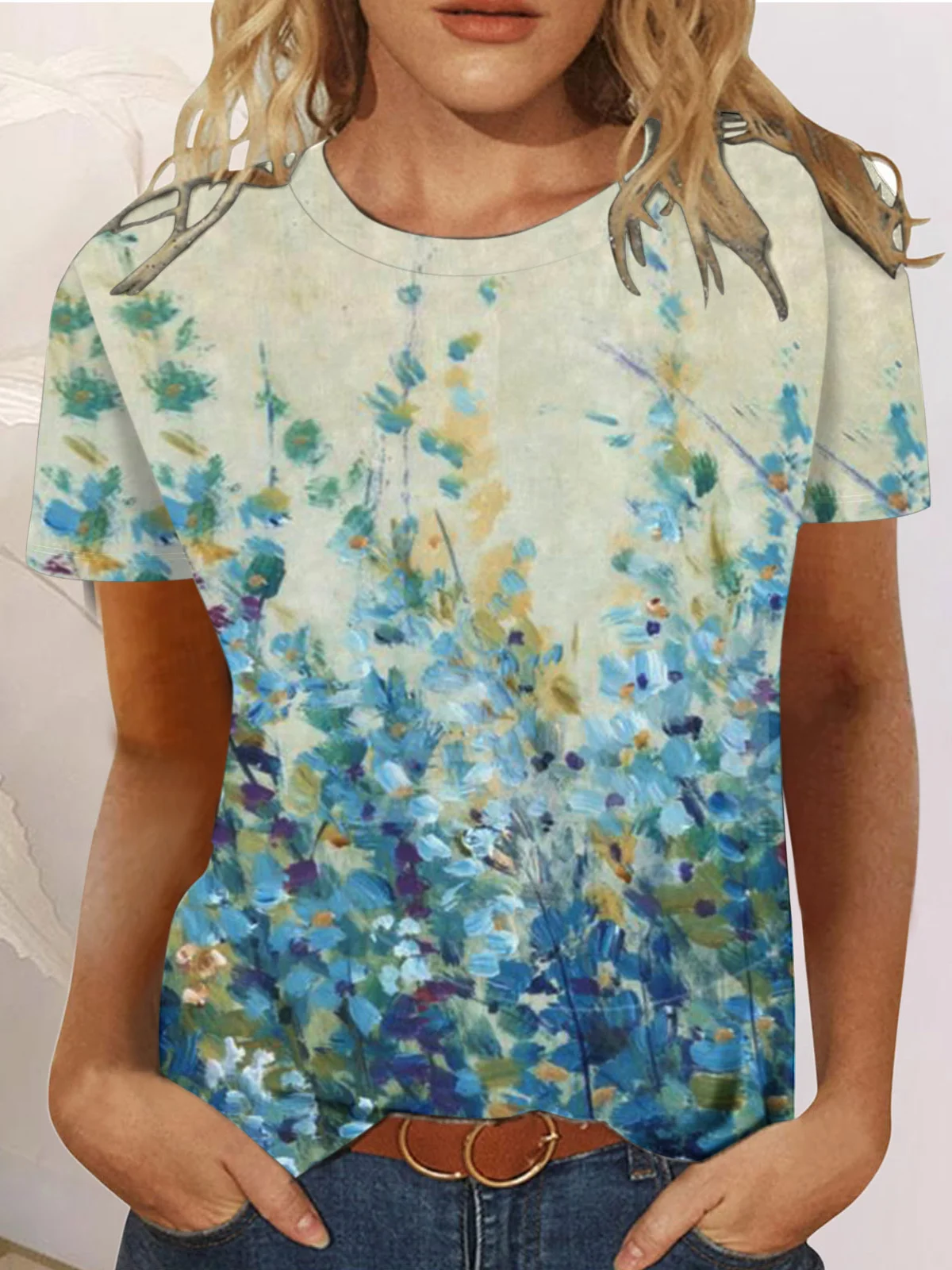 Crew Neck Floral Casual Jersey T-Shirt