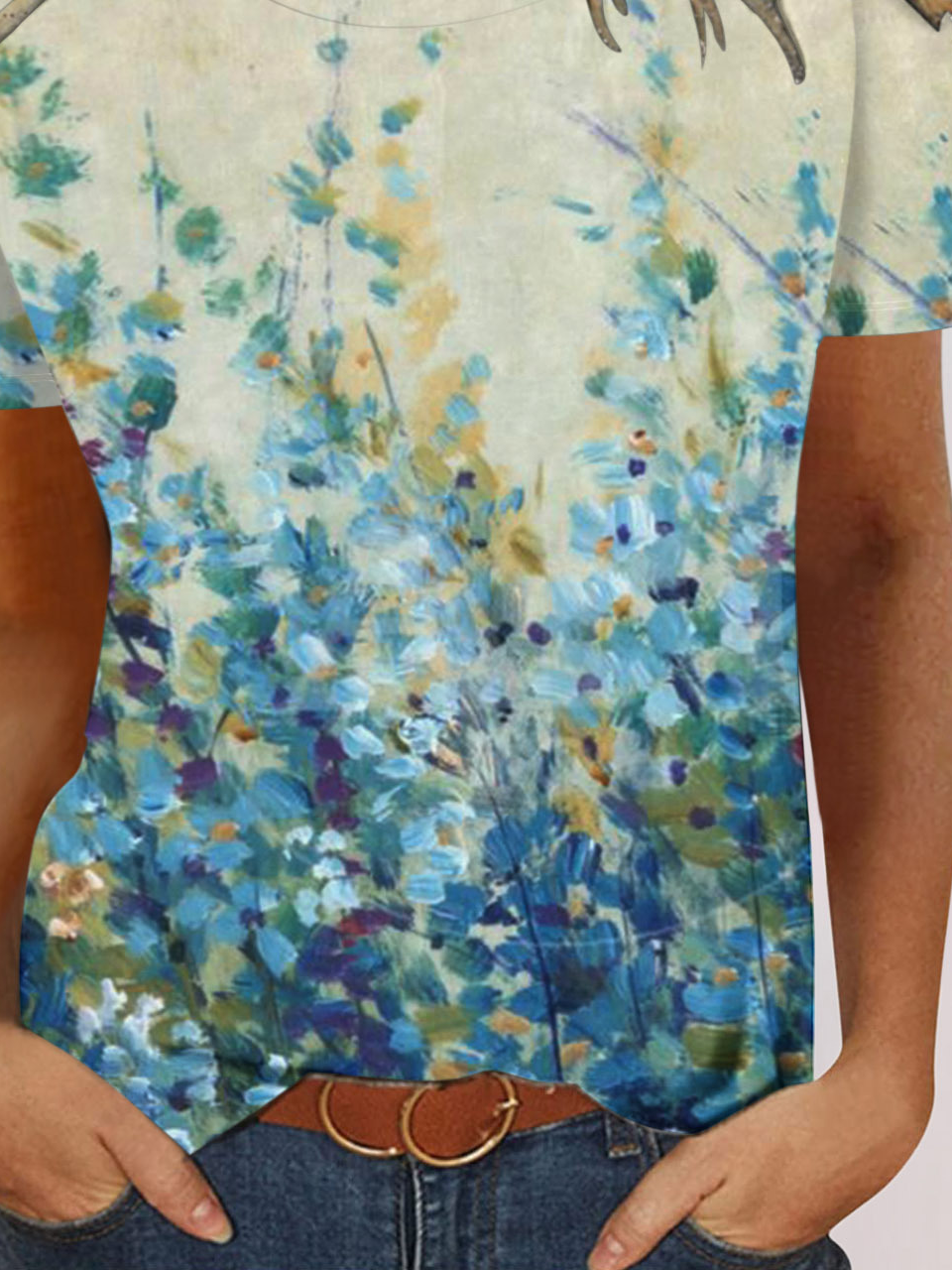 Crew Neck Floral Casual Jersey T-Shirt