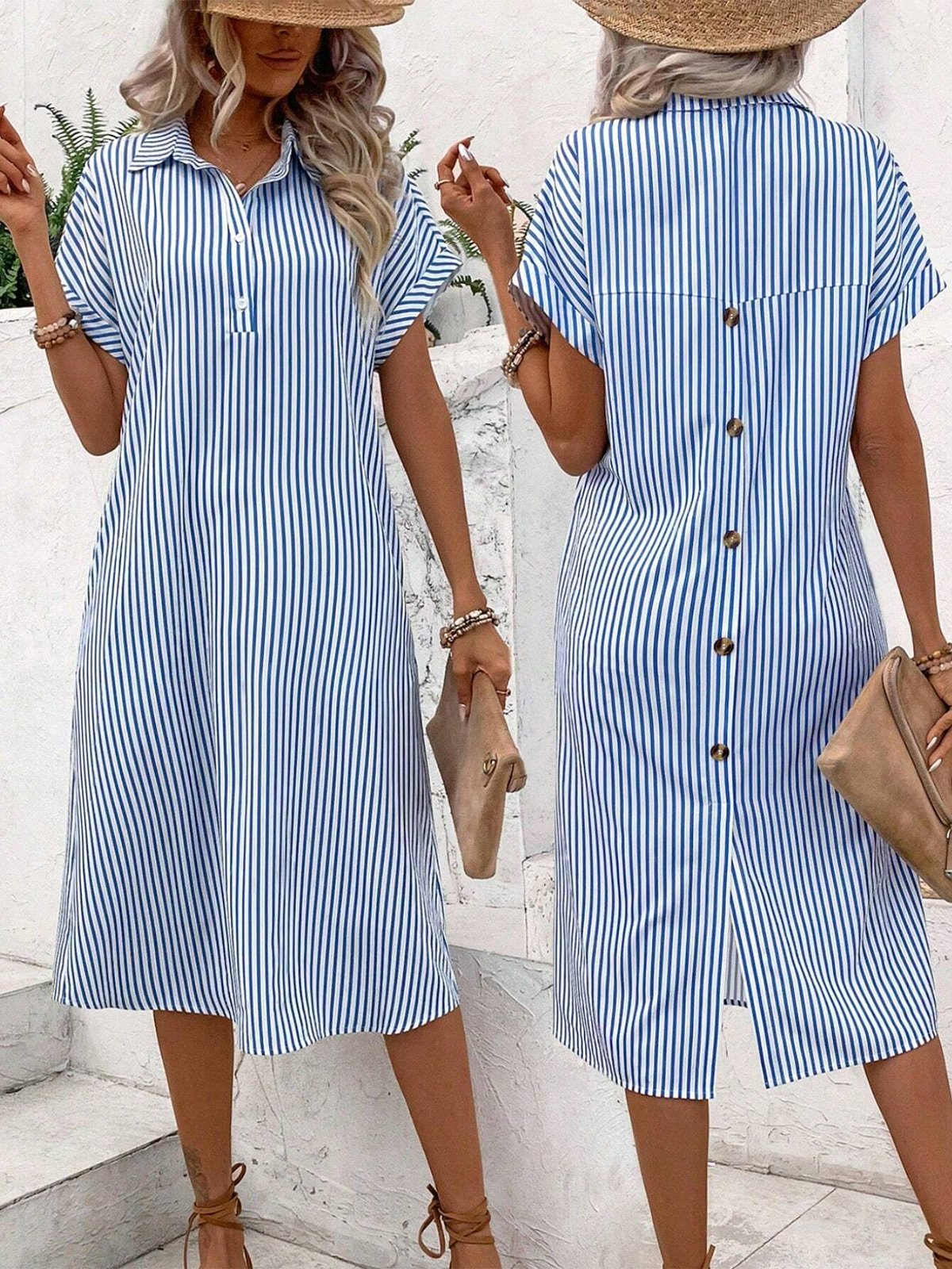 Shirt Collar Casual Buttoned Shirt Dress