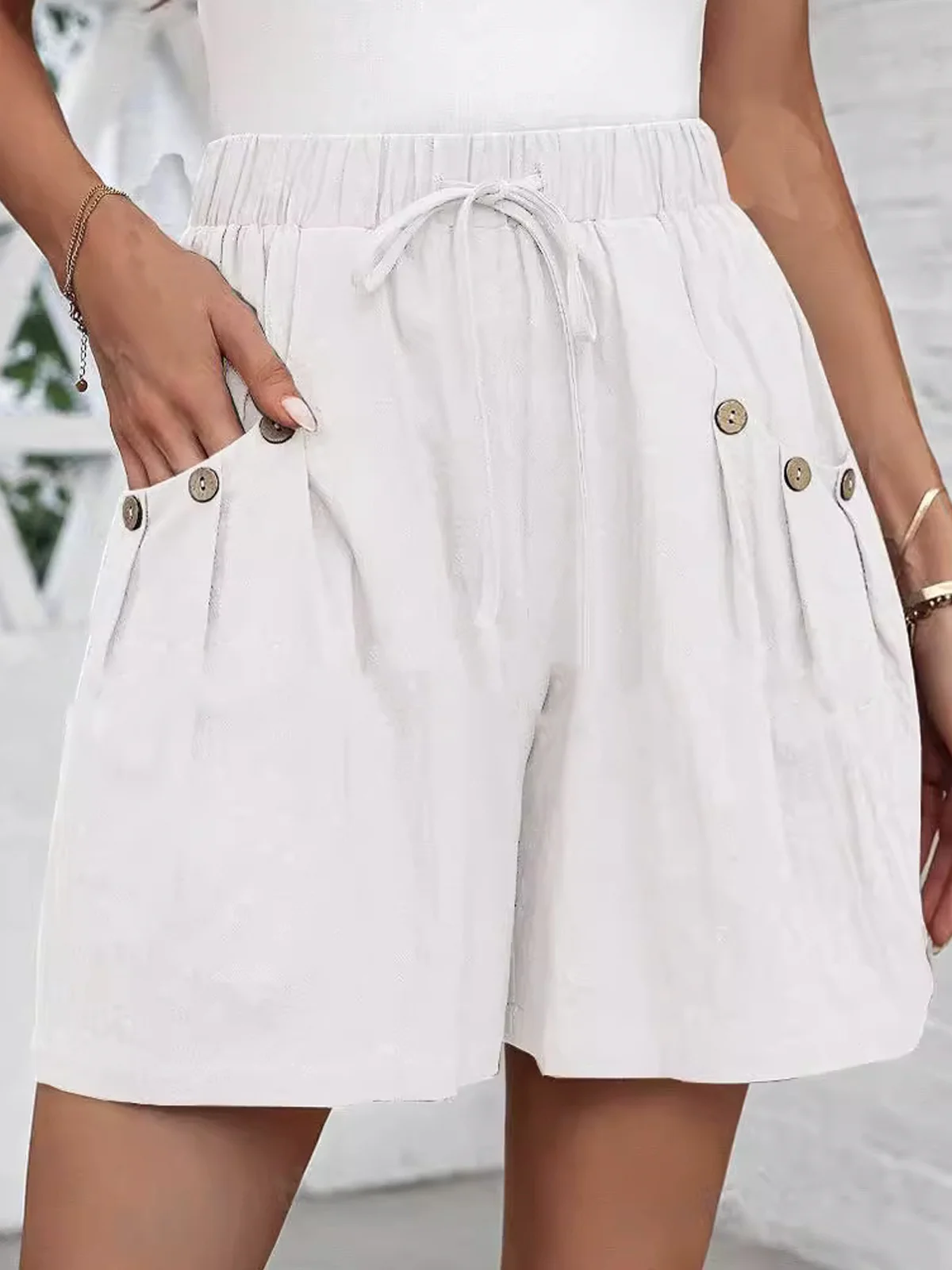 Casual Cotton And Linen Buckle Shorts