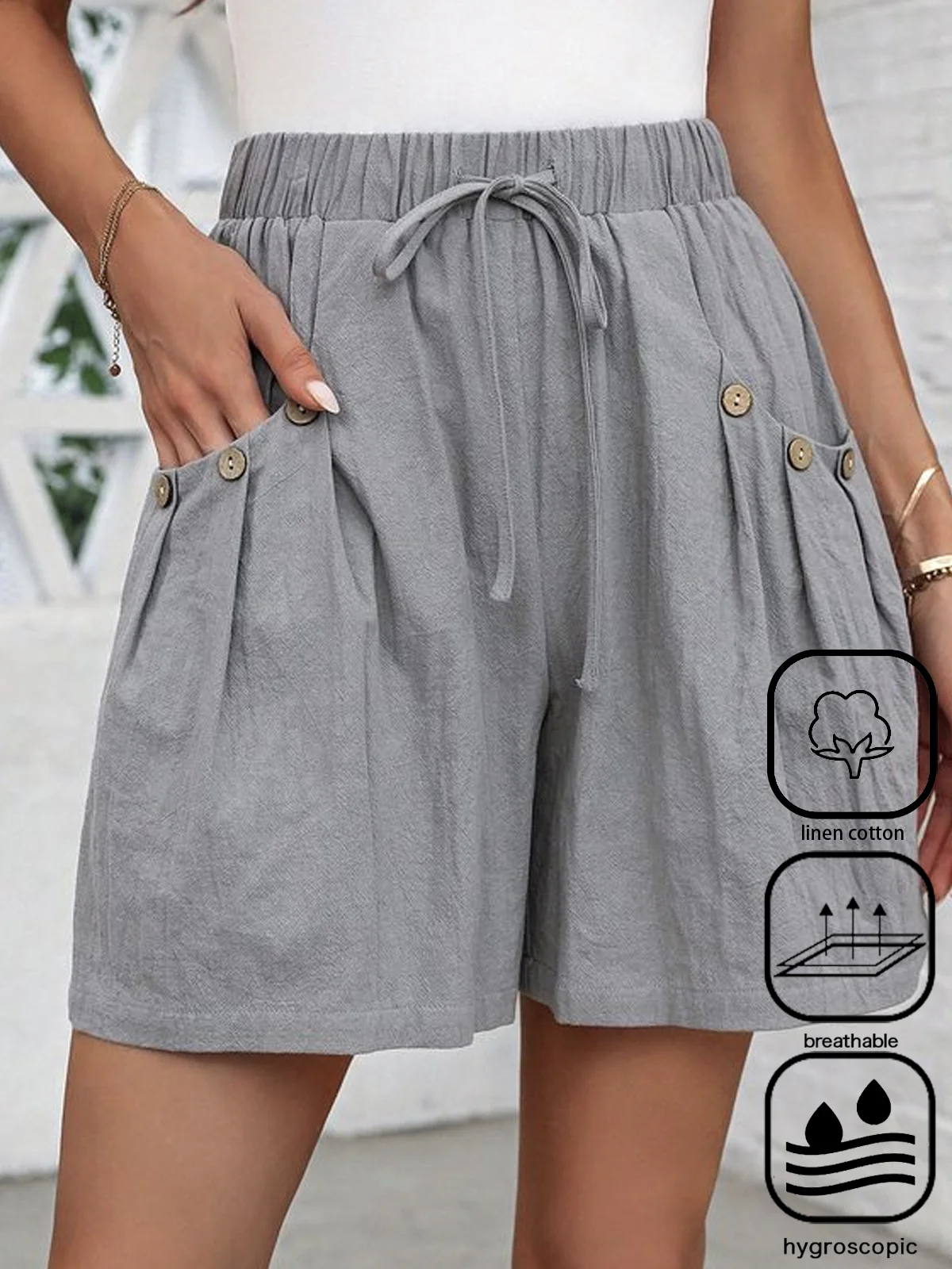 Casual Cotton And Linen Buckle Shorts