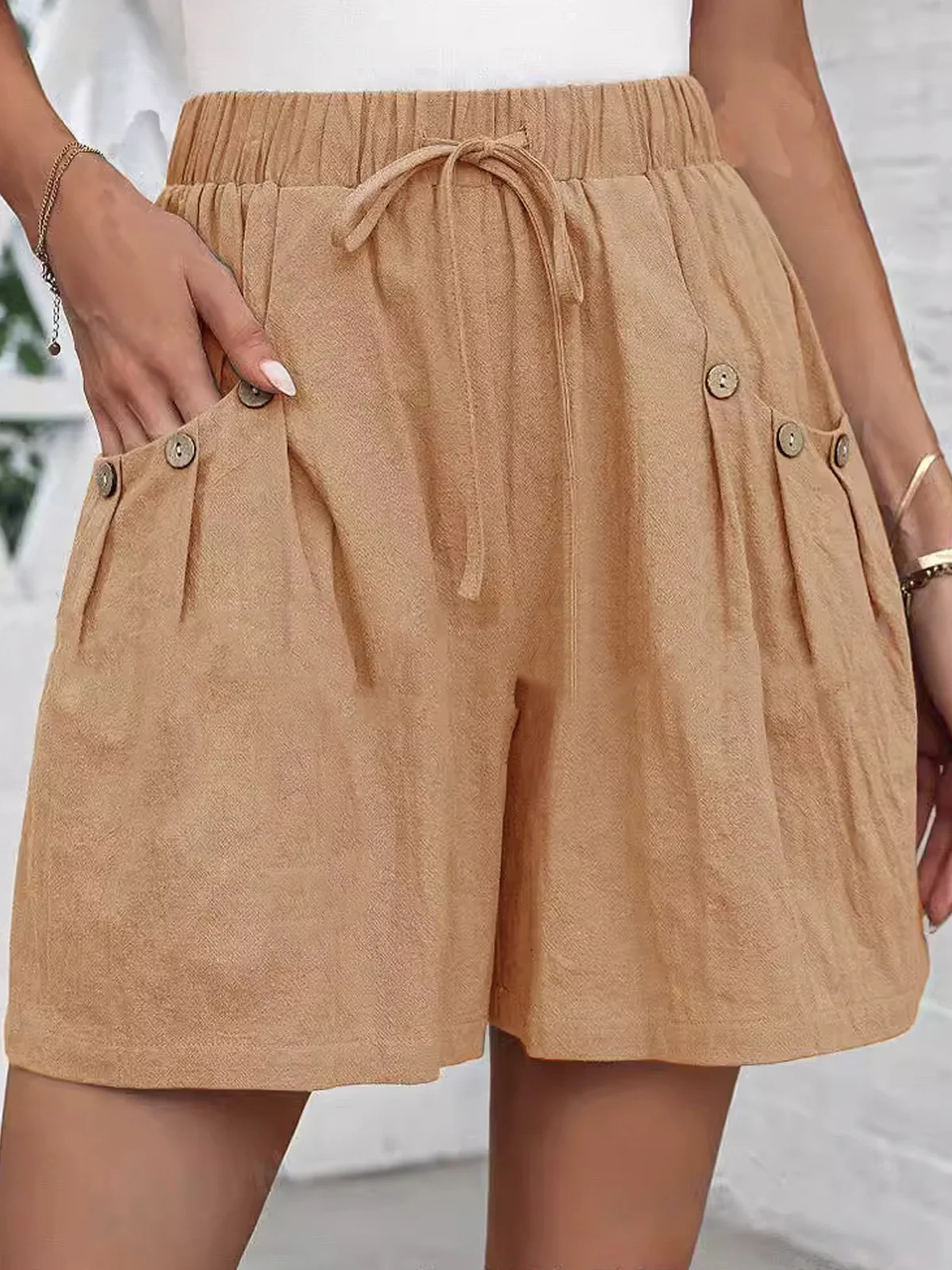 Casual Cotton And Linen Buckle Shorts