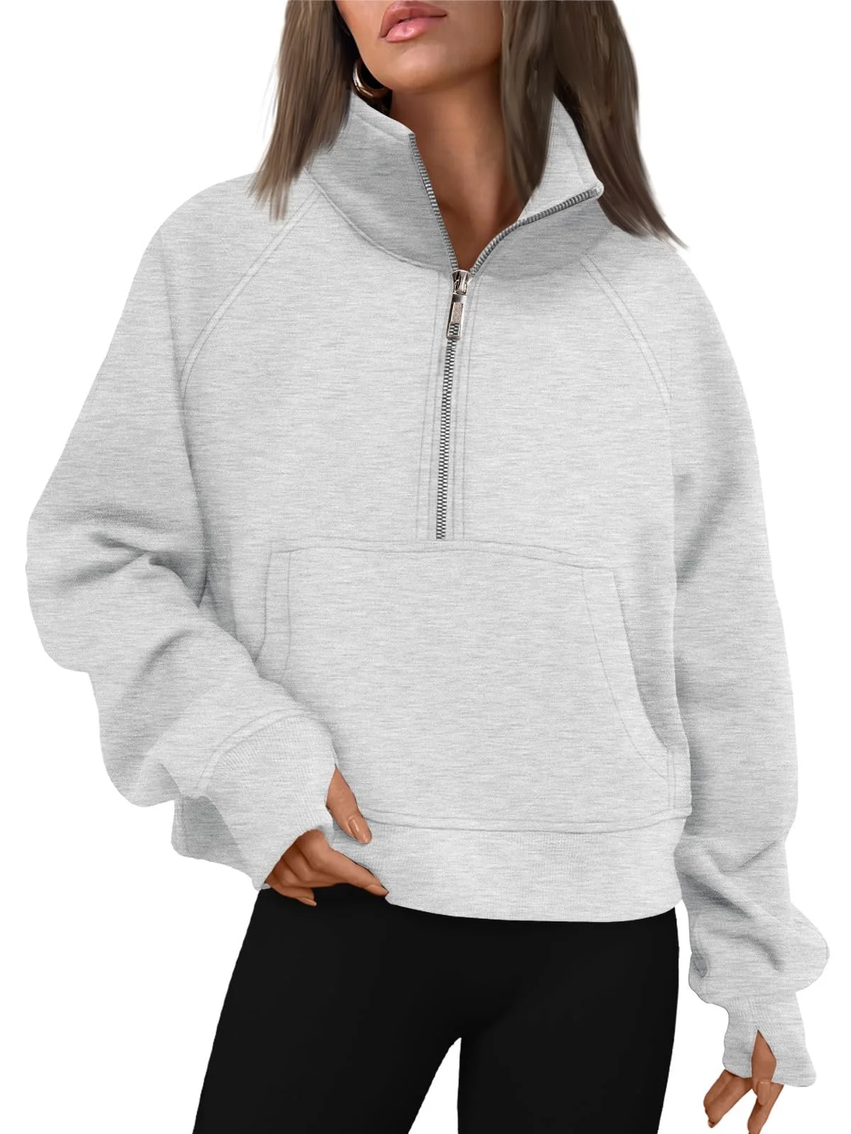 Womens Sweatshirts Half Zip Cropped Pullover Fleece Quarter Zipper Hoodies Fall outfits Clothes Thumb Hole