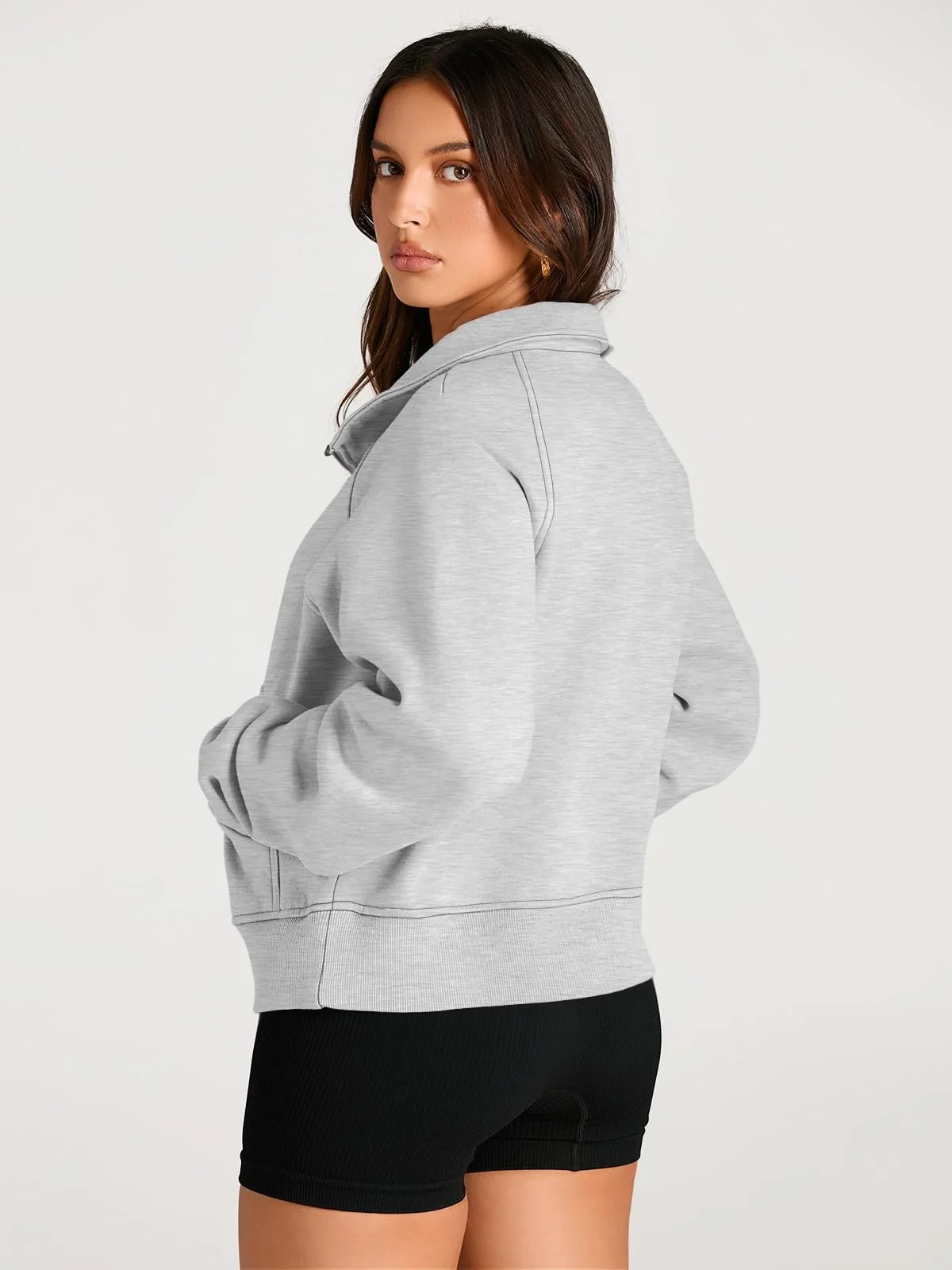 Womens Sweatshirts Half Zip Cropped Pullover Fleece Quarter Zipper Hoodies Fall outfits Clothes Thumb Hole