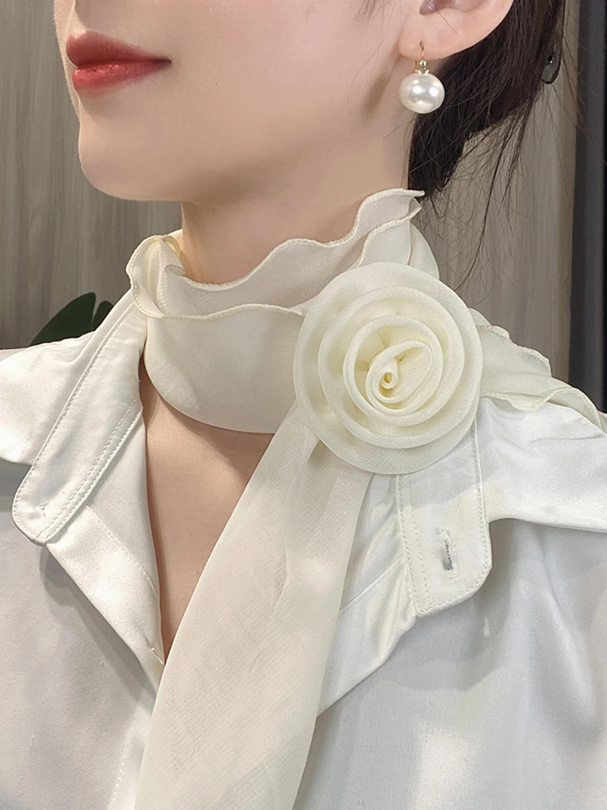 Elegant Rose Applique Satin Scarf