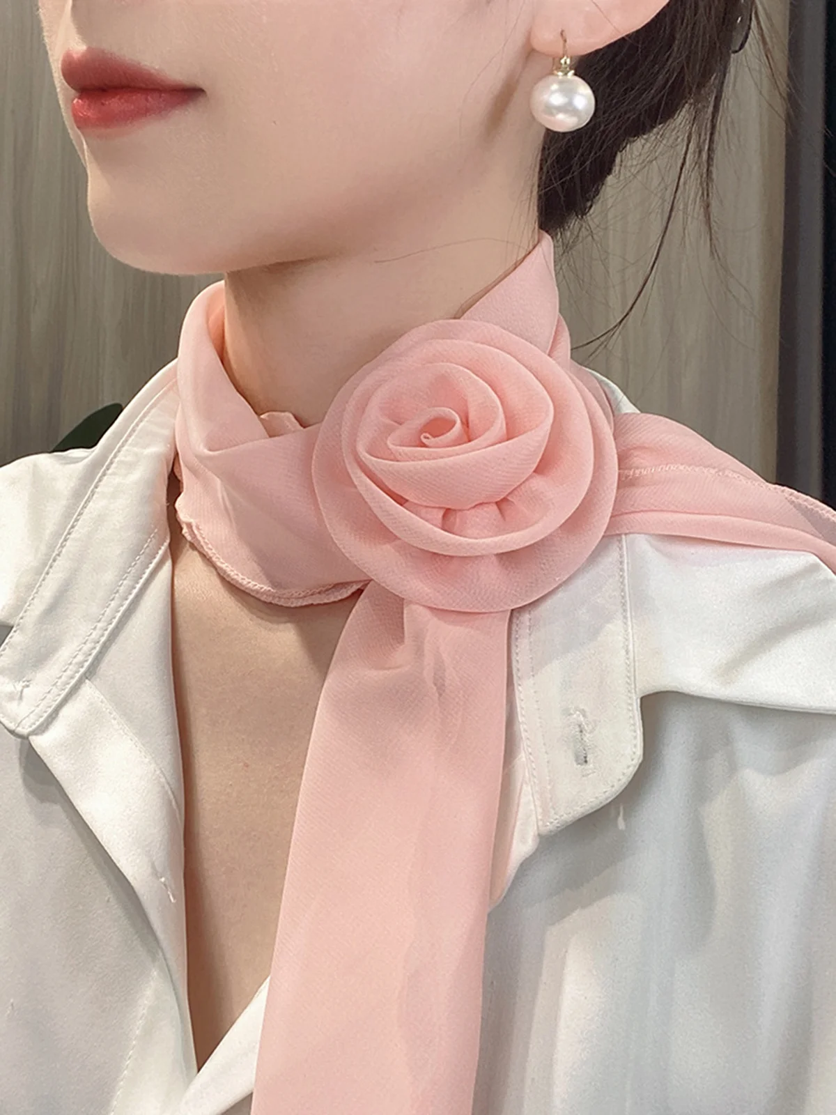 Elegant Rose Applique Satin Scarf