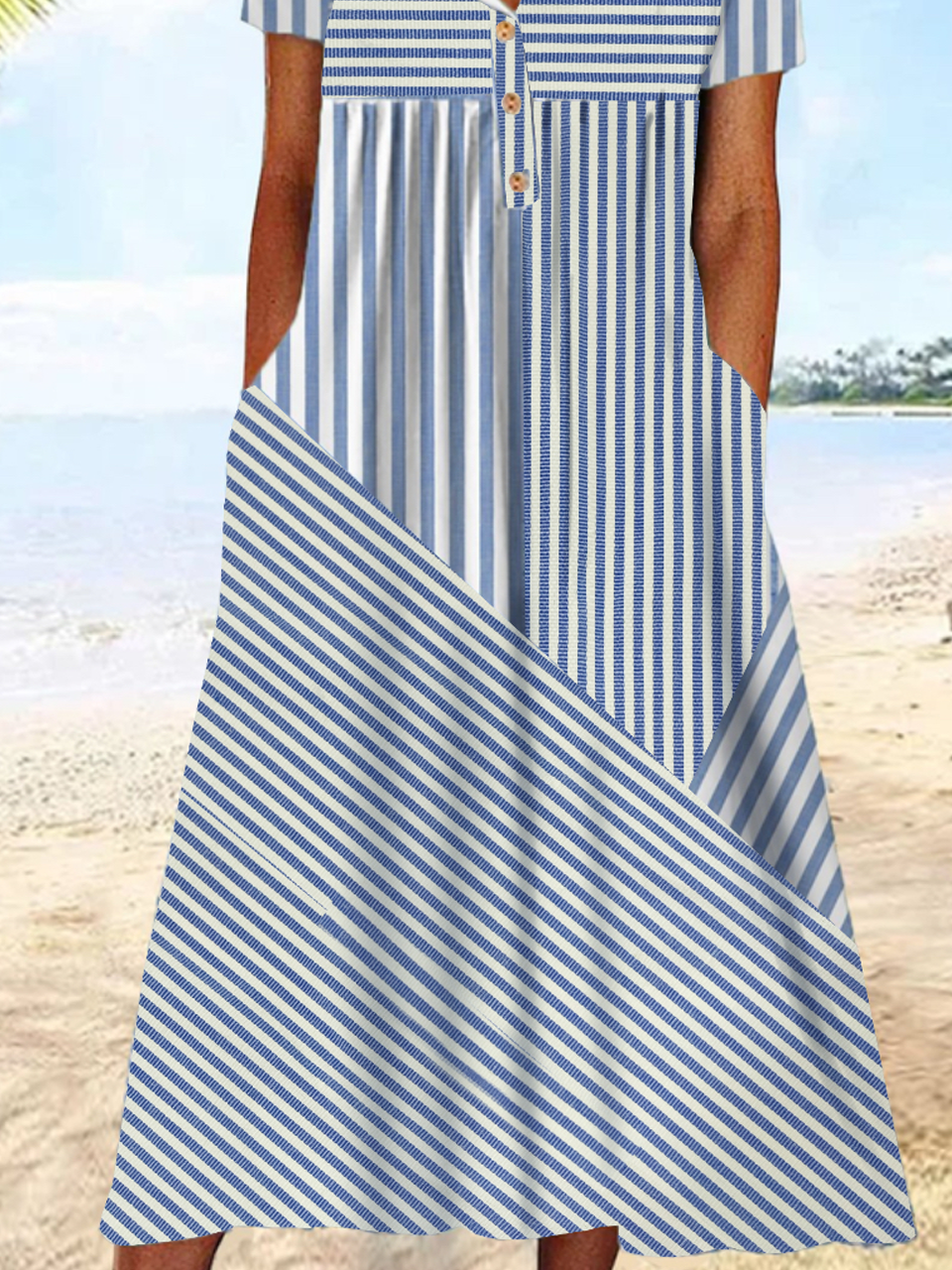 Cotton Casual Striped Dress With No