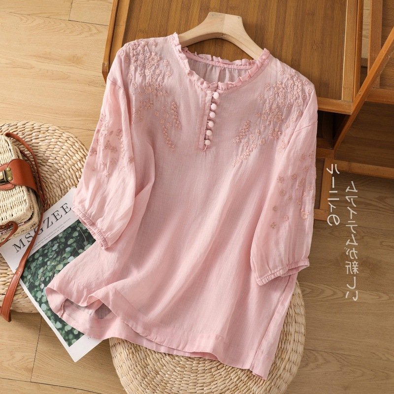 Casual Cotton And Linen Blouse