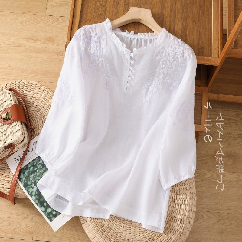 Casual Cotton And Linen Blouse