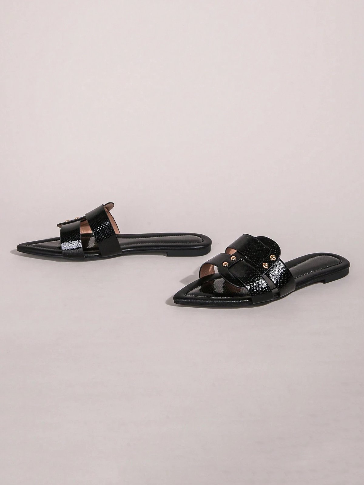 Black-white Color Block Weave Rivet Embossed Slide Sandals