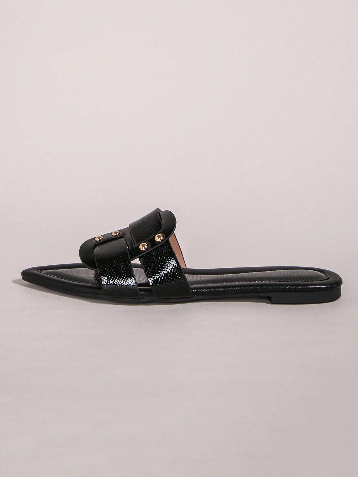 Black-white Color Block Weave Rivet Embossed Slide Sandals