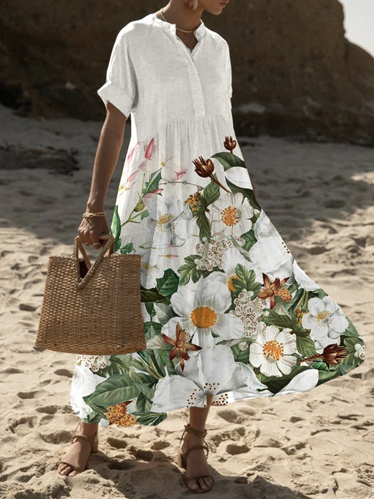 Floral Casual V Neck Dress