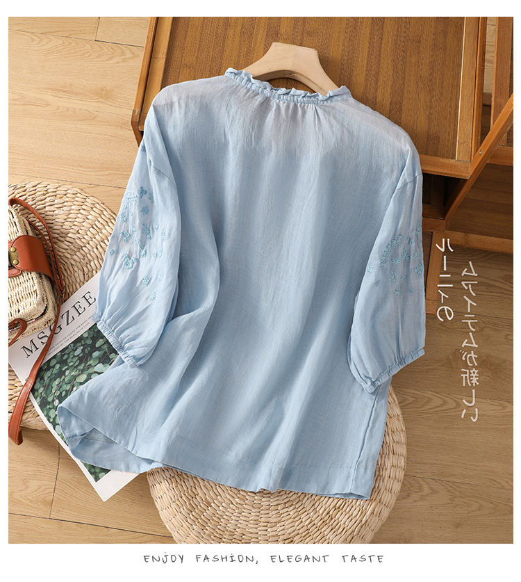 Casual Cotton And Linen Blouse