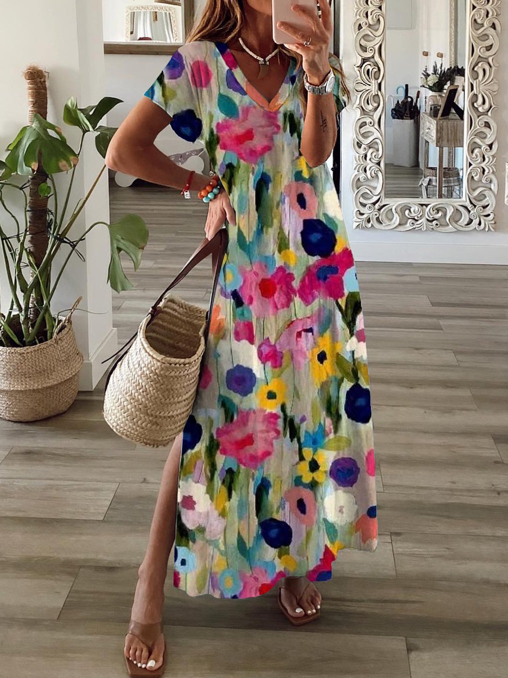 V Neck Loose Vacation Dress