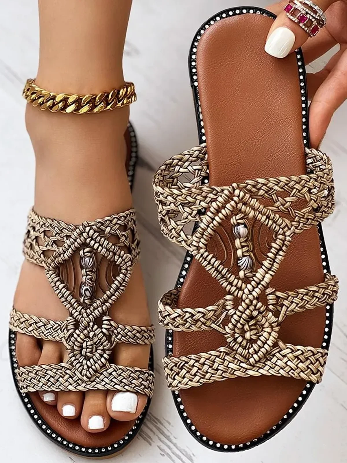 Summer Plain Boho Pu Slide Sandals