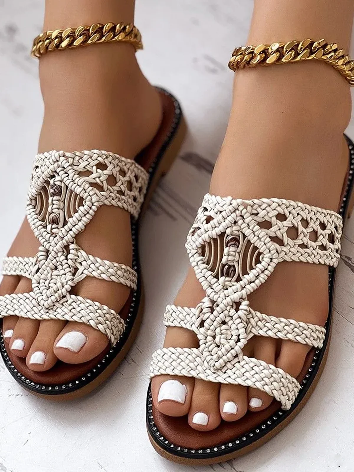 Summer Plain Boho Pu Slide Sandals