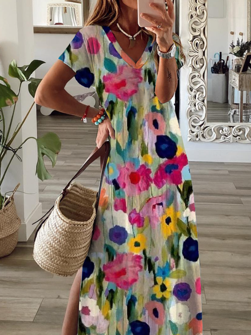 V Neck Loose Vacation Dress