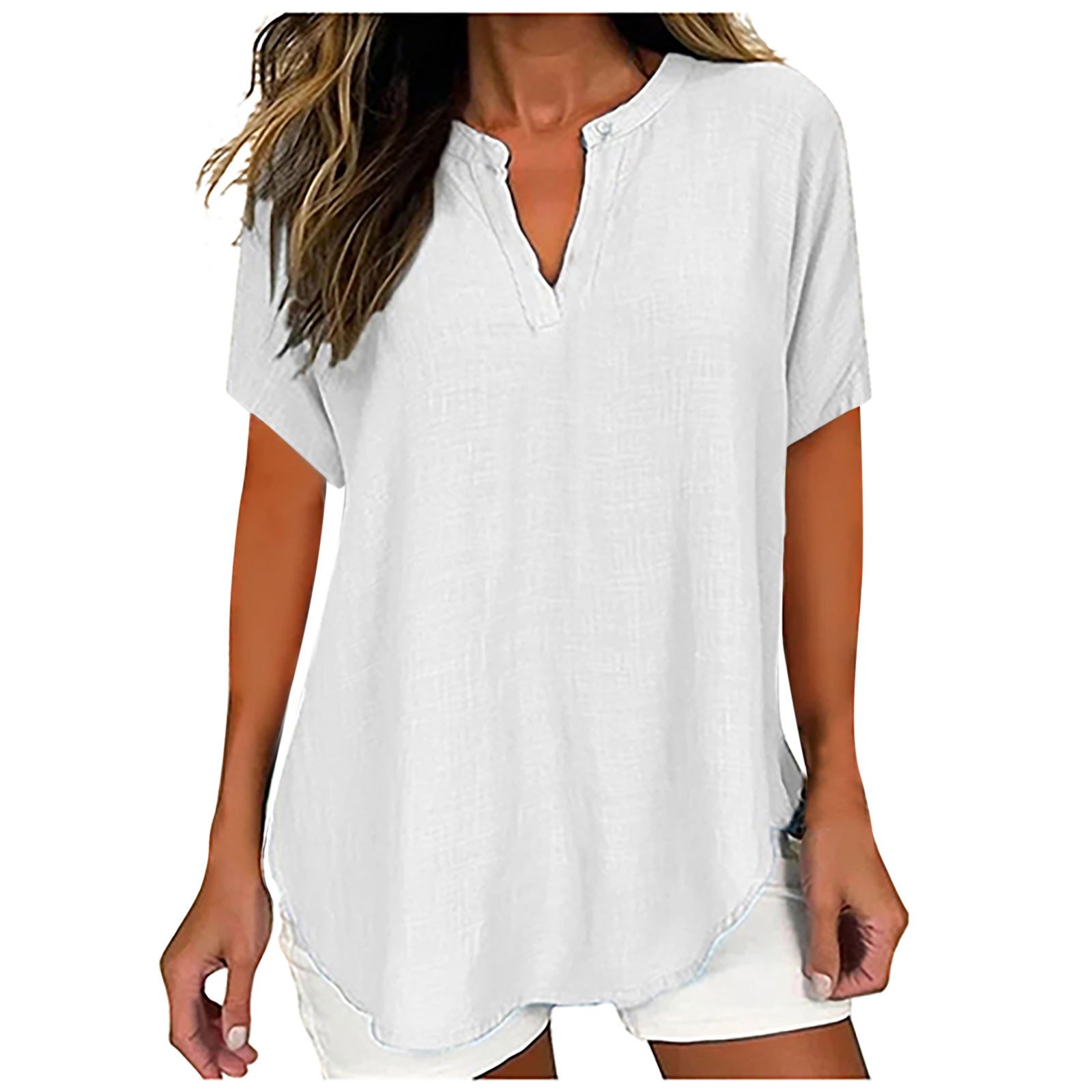 Cotton And Linen Casual Loose Plain Blouse