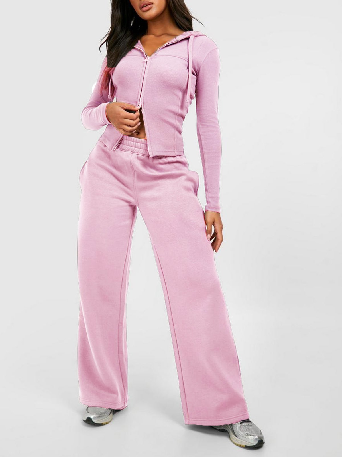 Hoodie Regular Fit Casual Plain Two-Piece Set