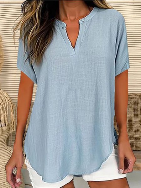 Cotton And Linen Casual Loose Plain Blouse