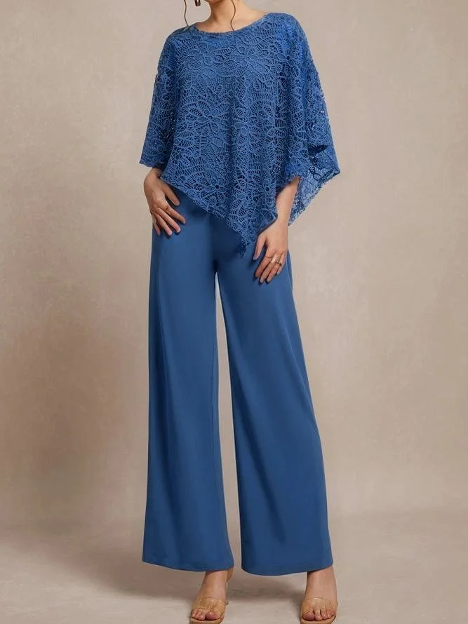 Lace crew neck top trousers set