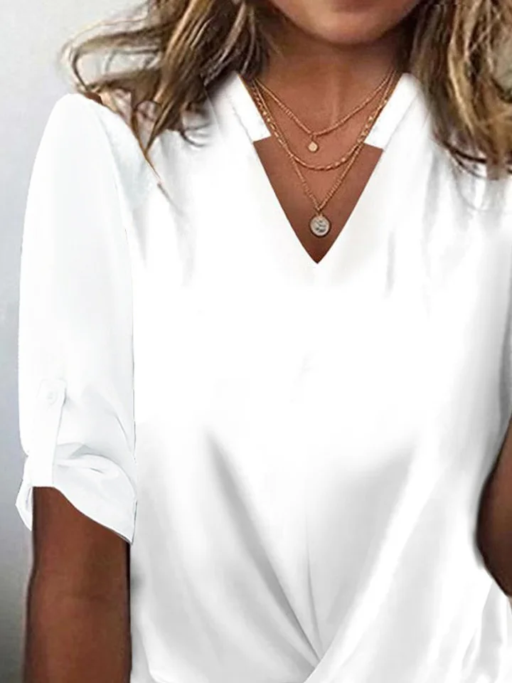 V Neck Casual Knot Front T-Shirt