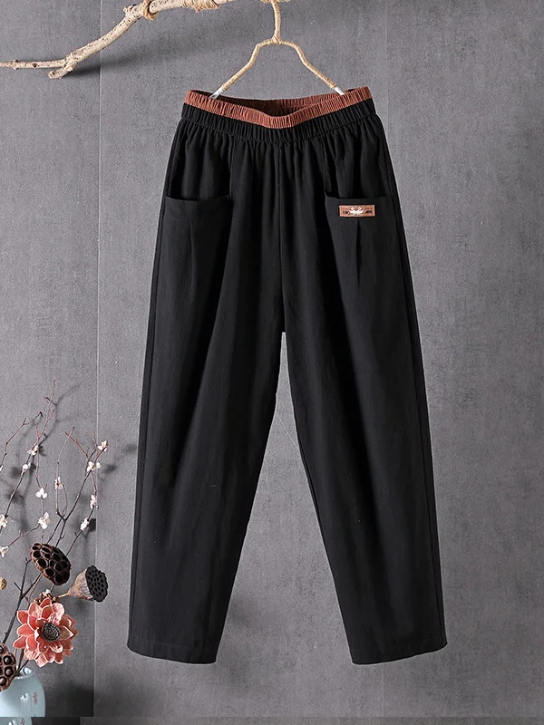 Plain Casual Pocket Stitching Cotton Pants