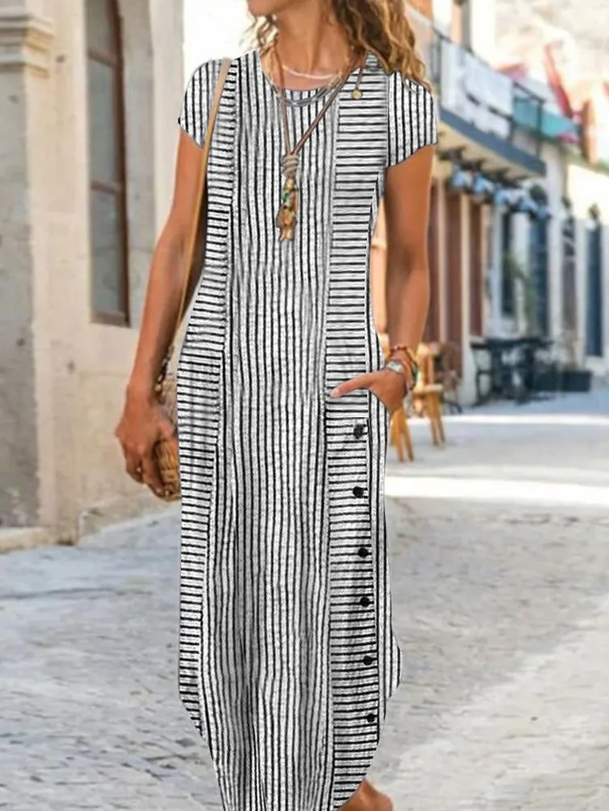 Casual Loose Striped Dress With No