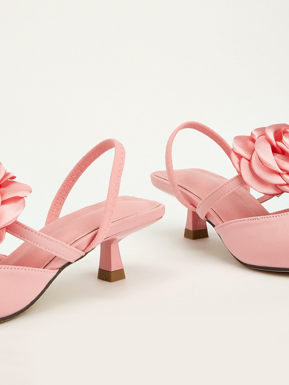 Elegant Rose Satin Kitten Heeled Slingback Pumps