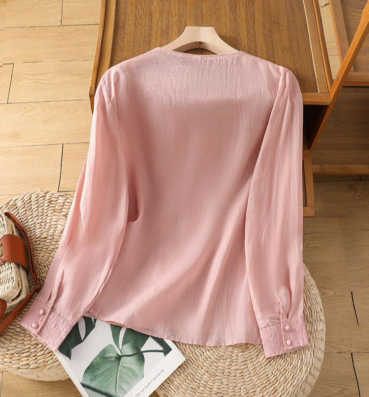 Casual Cotton Crew Neck Blouse