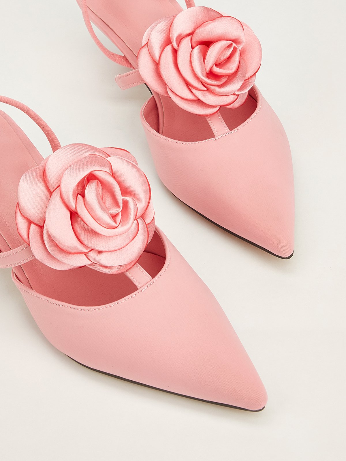 Elegant Rose Satin Kitten Heeled Slingback Pumps