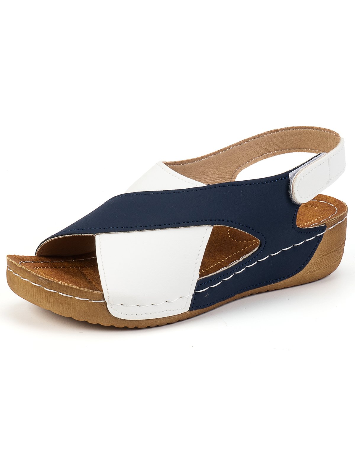 Casual Color Block Velcro Wedge Heel Sandals