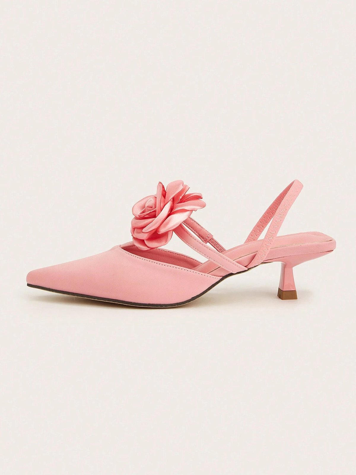 Elegant Rose Satin Kitten Heeled Slingback Pumps