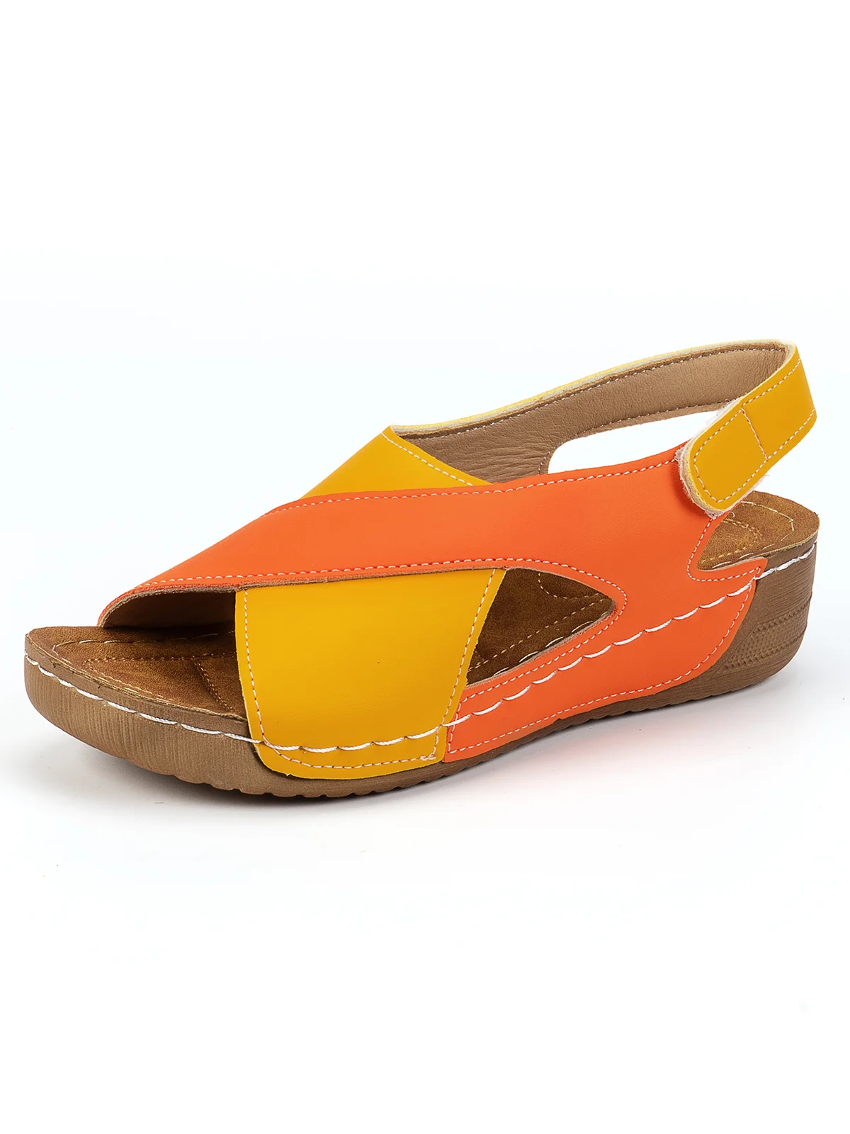 Casual Color Block Velcro Wedge Heel Sandals