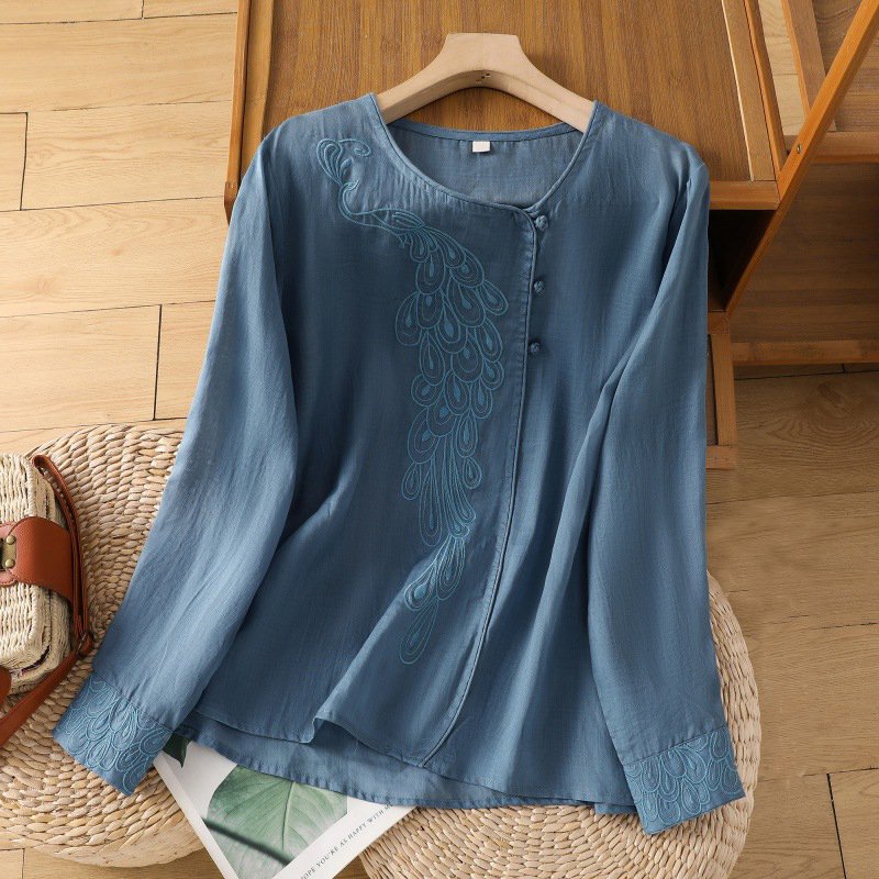 Casual Cotton Crew Neck Blouse