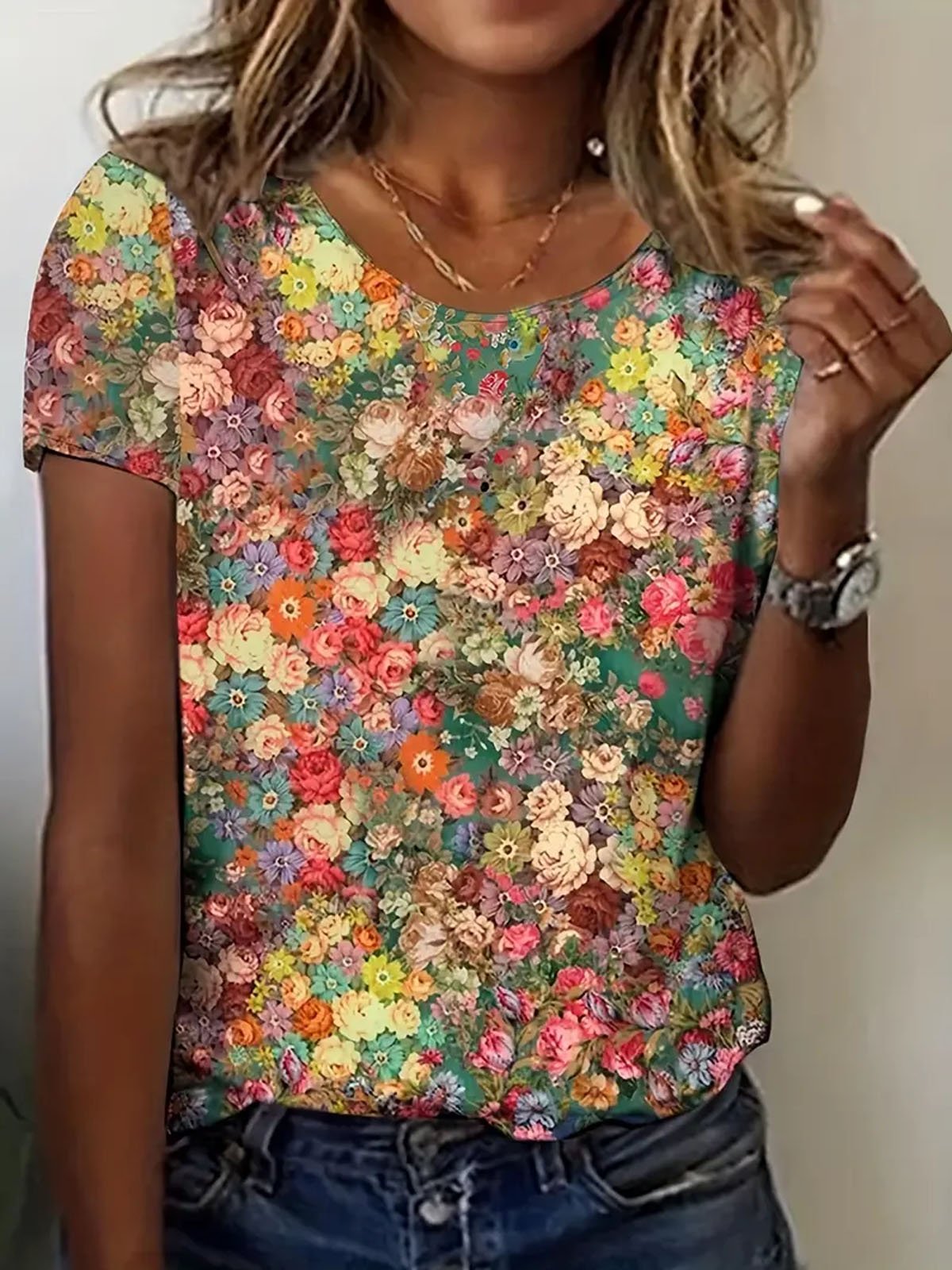 Floral Casual Crew Neck Loose T-Shirt