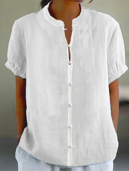 Casual Cotton Plain Loose Blouse