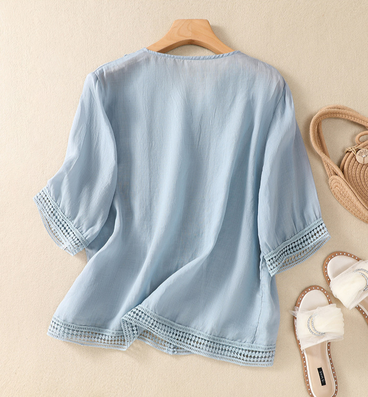 V Neck Loose Cotton Casual Blouse